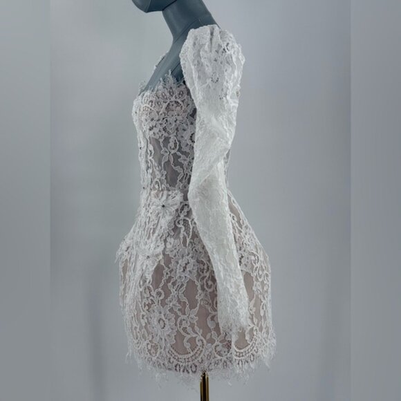 🆕 BRONX & BANCO 🧿 NWOT Colette Lace Long Sleeve Mini Dress, White Sz XS / US 2 - Picture 10 of 16